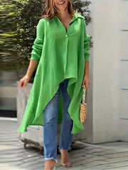  Solid Button Long Sleeve Casual Blouse