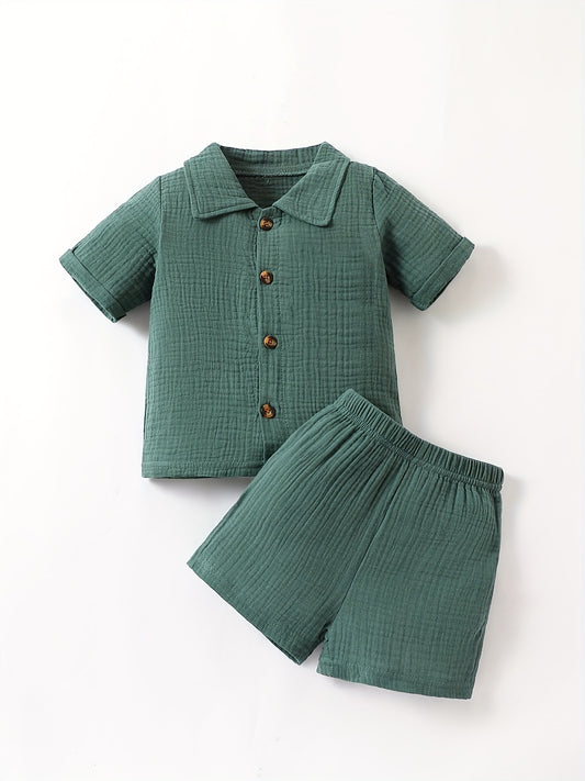 Boy's Short Sleeve Shirt & Shorts Set, Summer Casual 2pcs