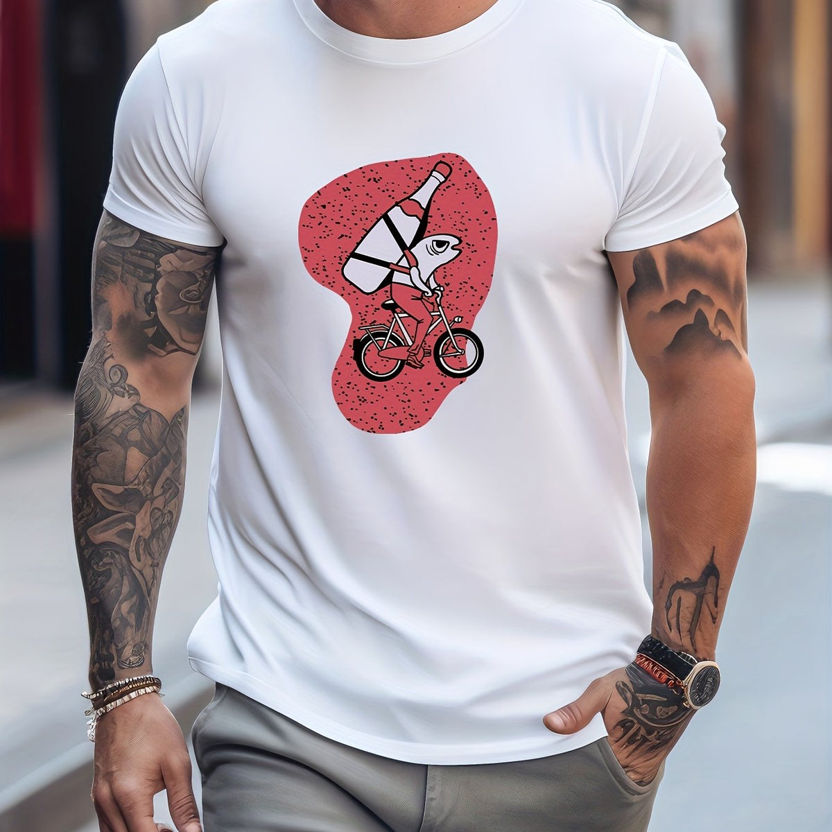 Men's Printed Leisure Sports T shirt Casual Stretch Tee Shirt