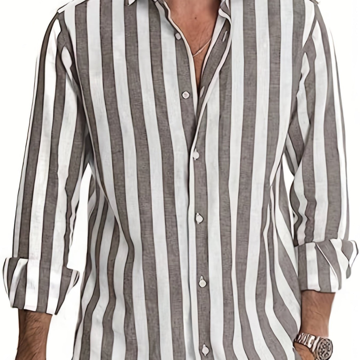 Men's Vertical Striped Casual Shirt Long Sleeves Regular Fit
