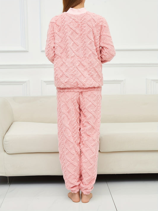 Argyle Pattern Lounge Set Long Sleeve Top & Pants Women's Loungewear