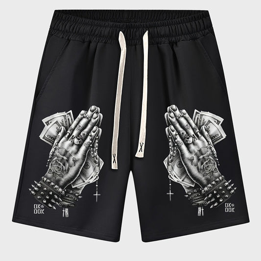 Men's Thin Prayer Hand Print Drawstring Shorts