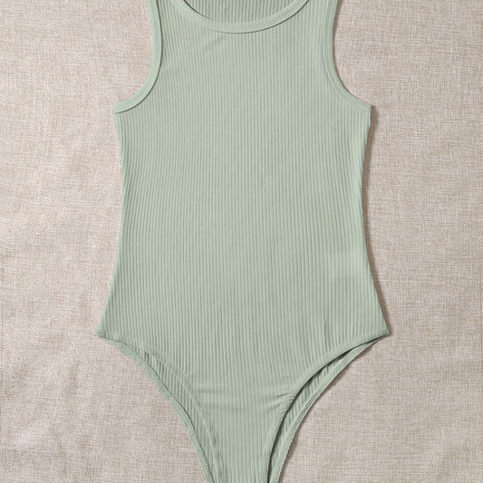  Basic Bodysuit Women's Plus Ribbed Round Neck Bodysuit