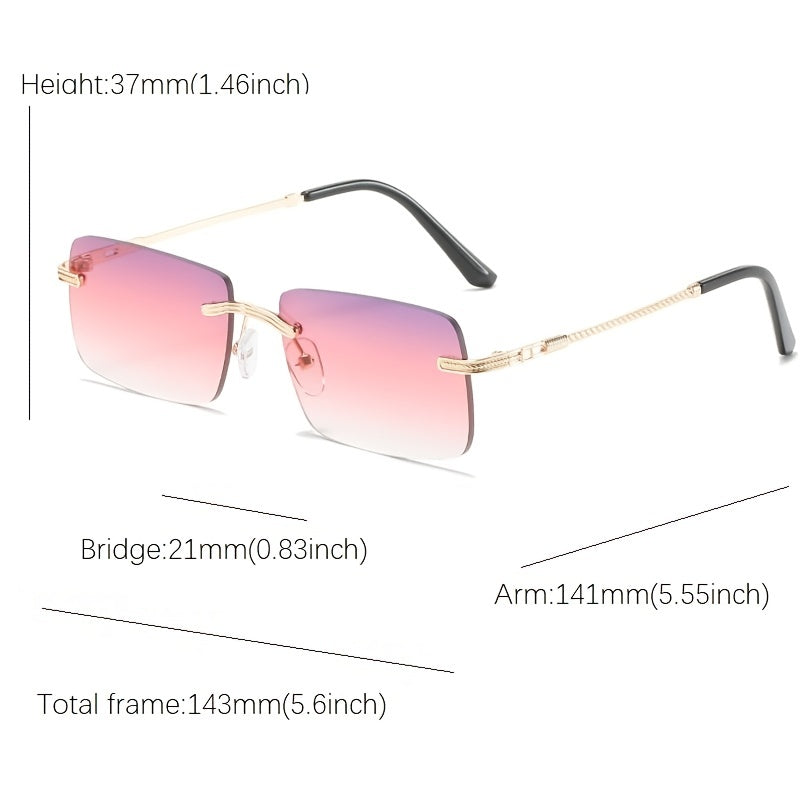 Stylish Ombre Lens Rimless Glasses Vintage Square Sunglasses For Women