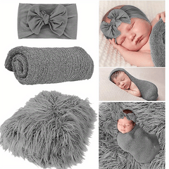 3pcs Baby Photo Wrap Blanket 3pcs Set Photography Props Baby Photo Studio Wrap