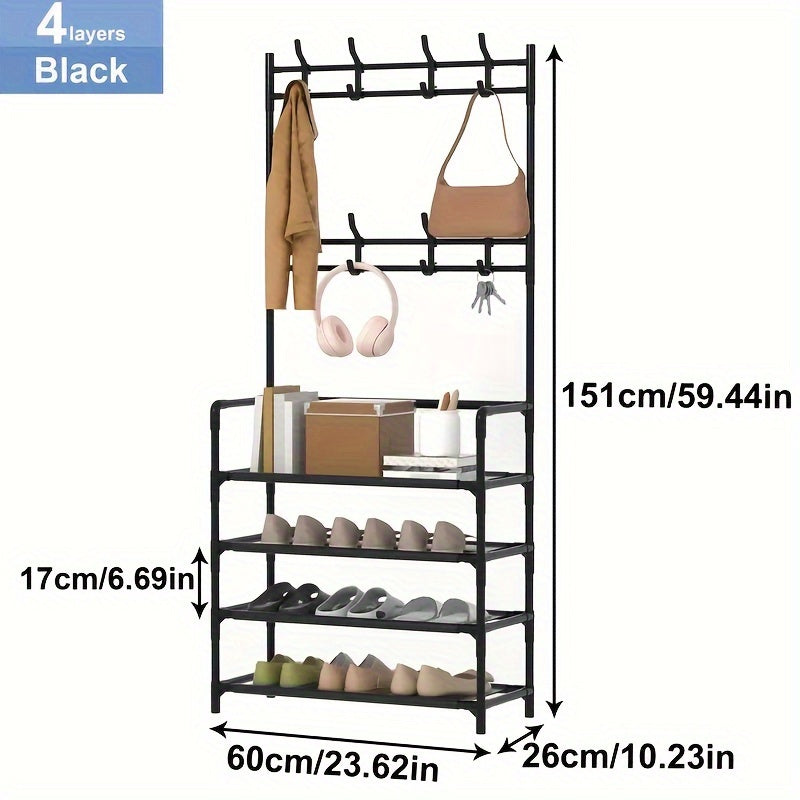 Multifunctional Shoe Rack Clothes Rack 8 Hooks 4/5 Tiers Waterproof