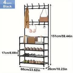 Multifunctional Shoe Rack Clothes Rack 8 Hooks 4/5 Tiers Waterproof