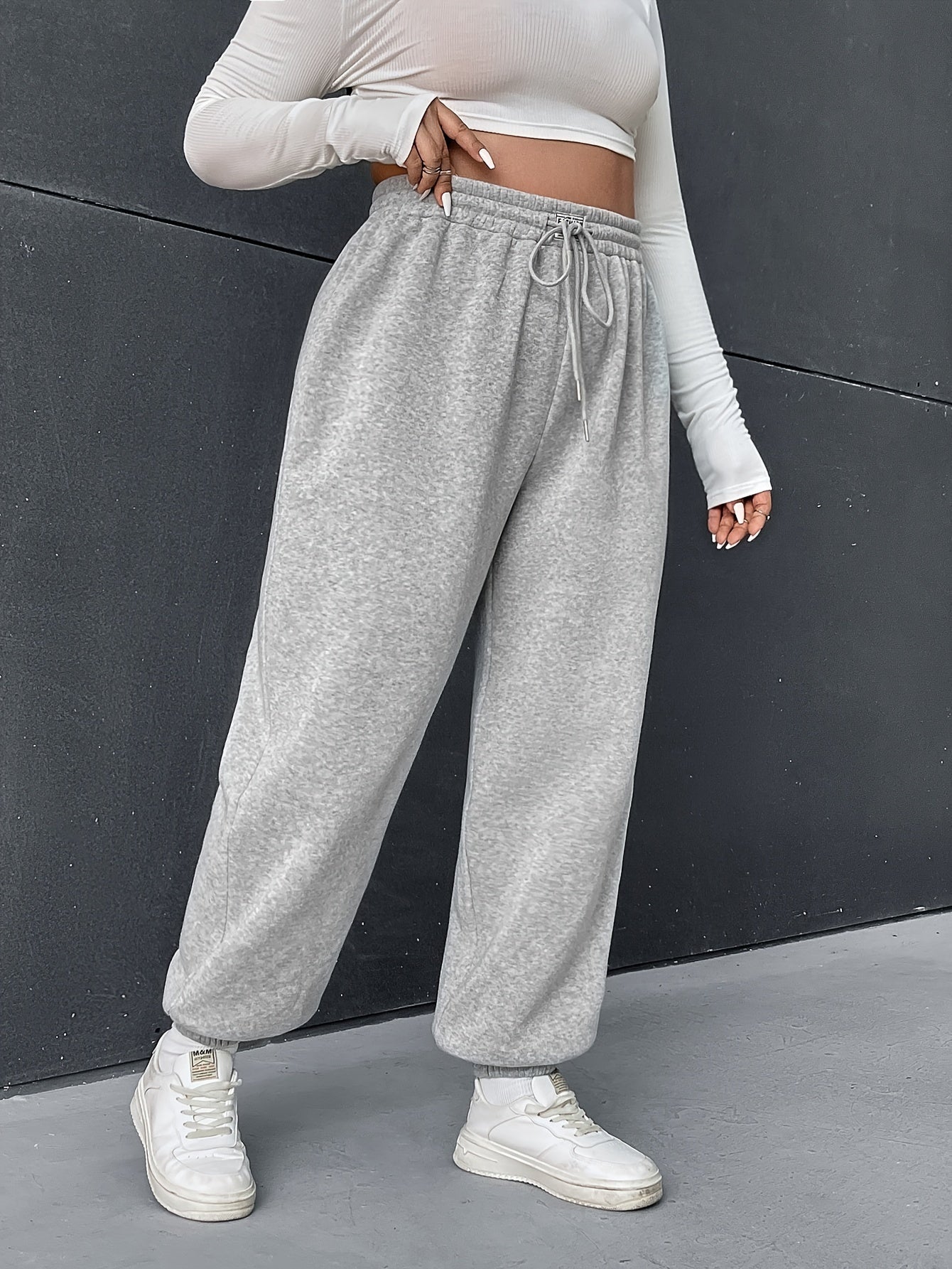  Casual Pants Women's Plus Solid Elastic Drawstring High Rise