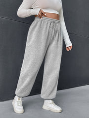 Casual Pants Women's Plus Solid Elastic Drawstring High Rise