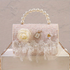 Sweet Princess Crossbody Bag Snowflake Trim Pearl Handle Girls Handbag