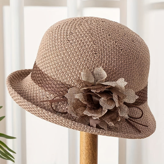 Vintage Crochet Flower Decor Sun Hat Adjustable Fedora Cap