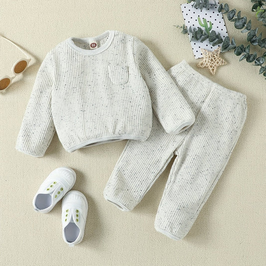 Baby Boys Cotton Casual Outfit Solid Pullover Sweatshirt Pants Set