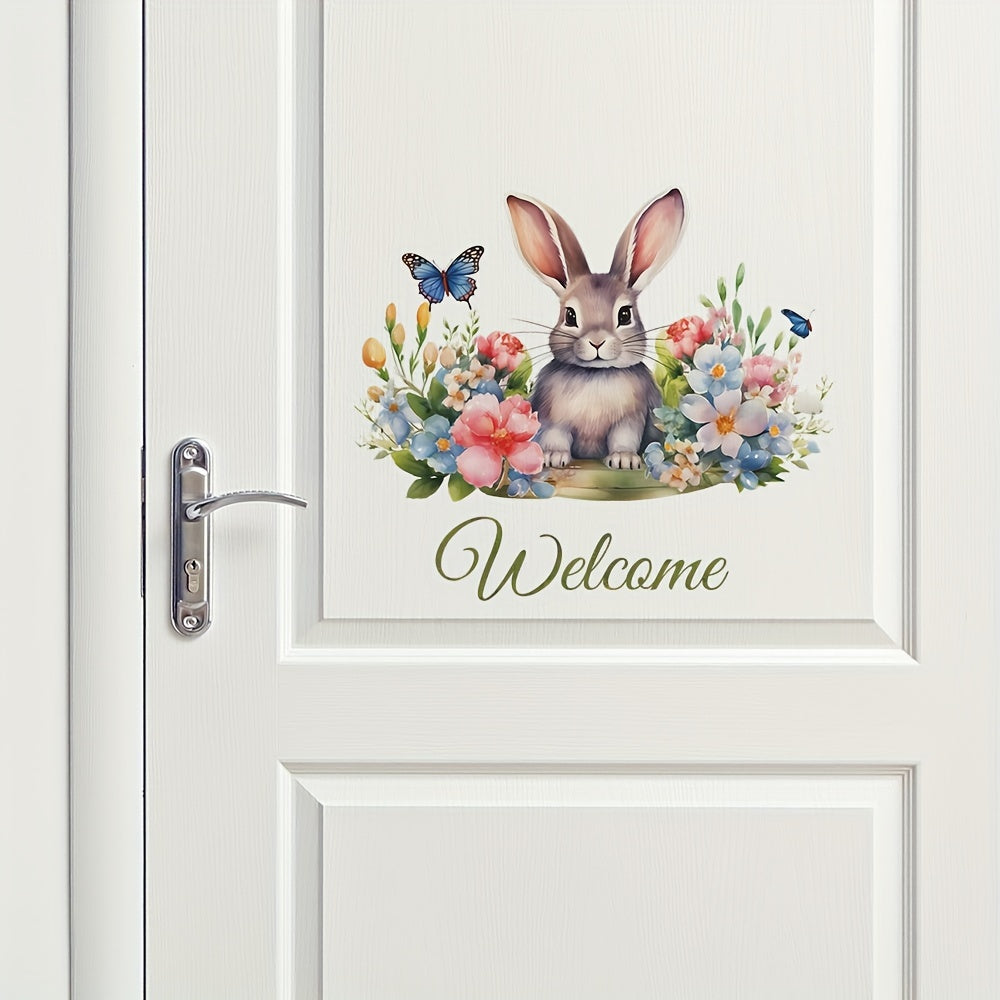 Rabbit Flower Butterfly Wall Sticker Welcome To Our Home Front Door Sign Decal