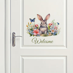 Rabbit Flower Butterfly Wall Sticker Welcome To Our Home Front Door Sign Decal
