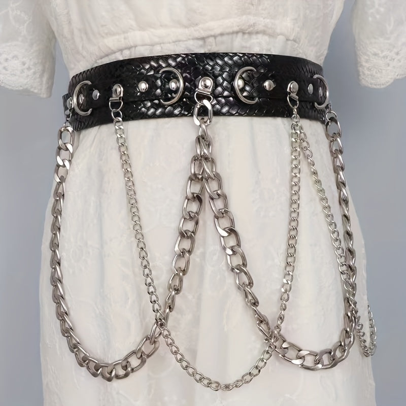 Double Layer Belt PU Leather Rivet Wide Belt Dress Coat Girdle