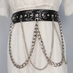 Double Layer Belt PU Leather Rivet Wide Belt Dress Coat Girdle