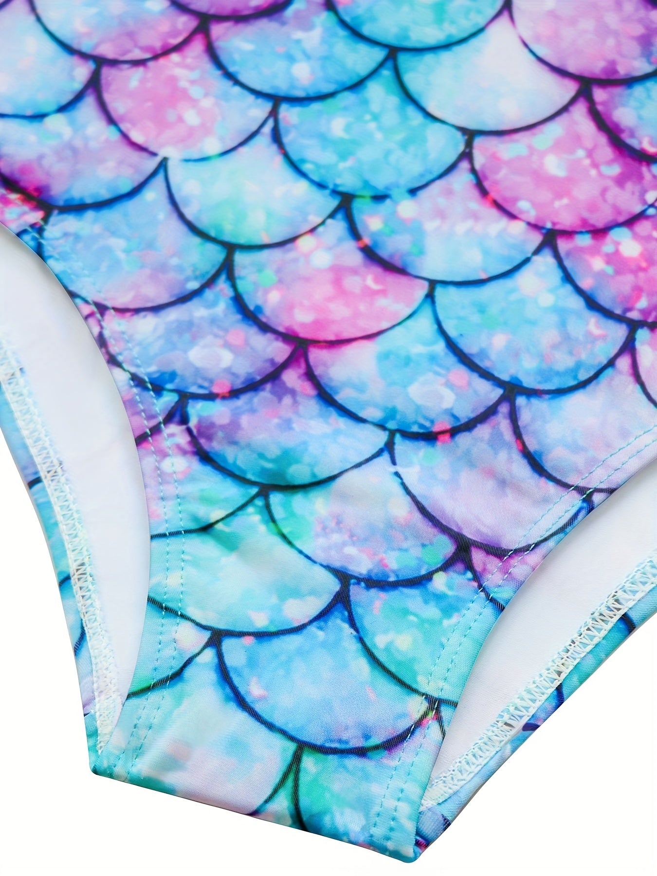 Mermaid Swimsuit with Lotus Leaf Edge and Fish Scale Print