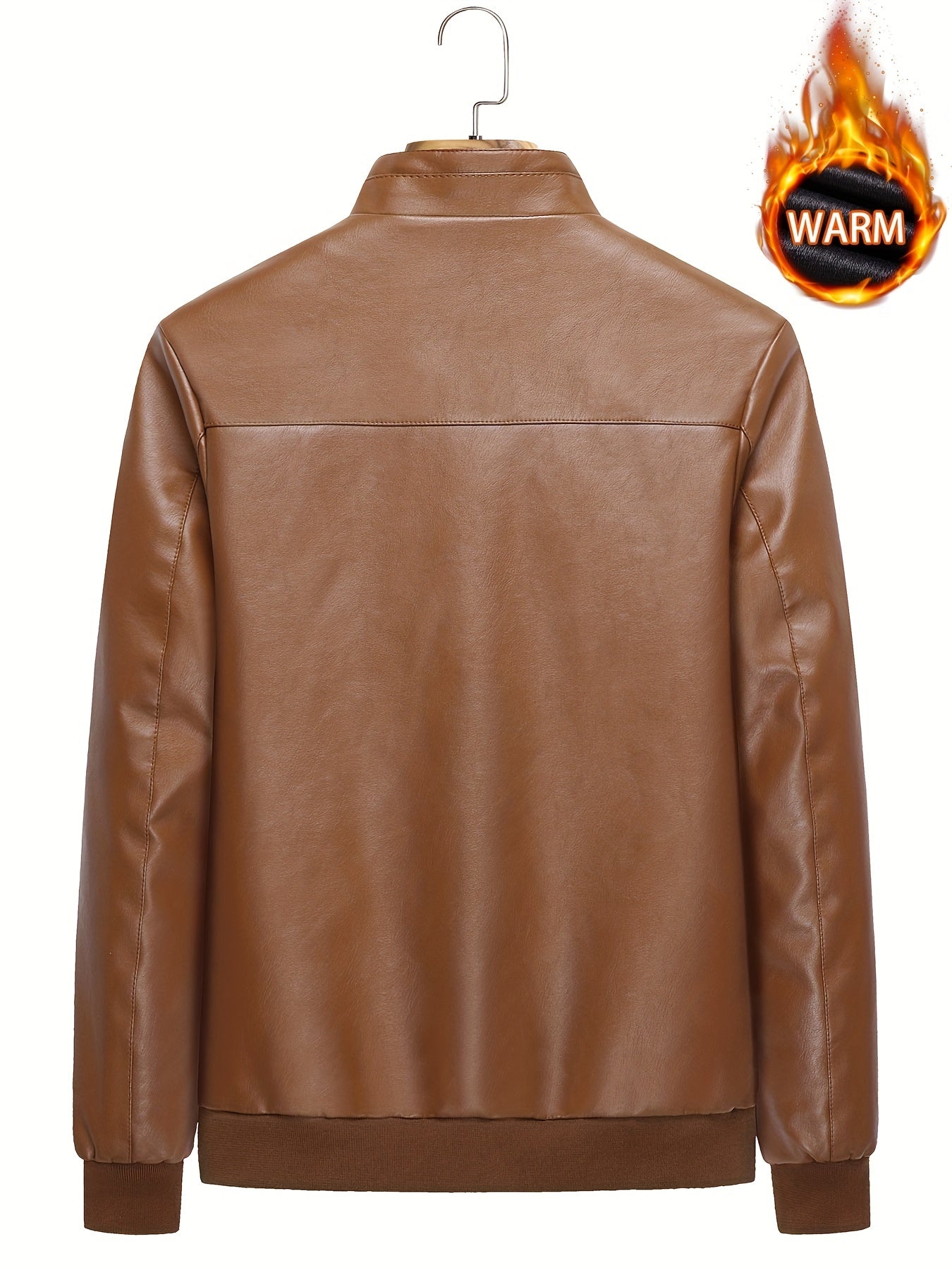 Men's Retro Biker Jacket Stand Collar Zip Up Warm Coat