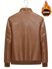 Men's Retro Biker Jacket Stand Collar Zip Up Warm Coat