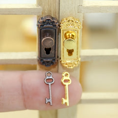 2pcs Dollhouse Retro Door Handle Mini Door Lock