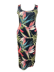  Plants Print Round Neck Tank Dress