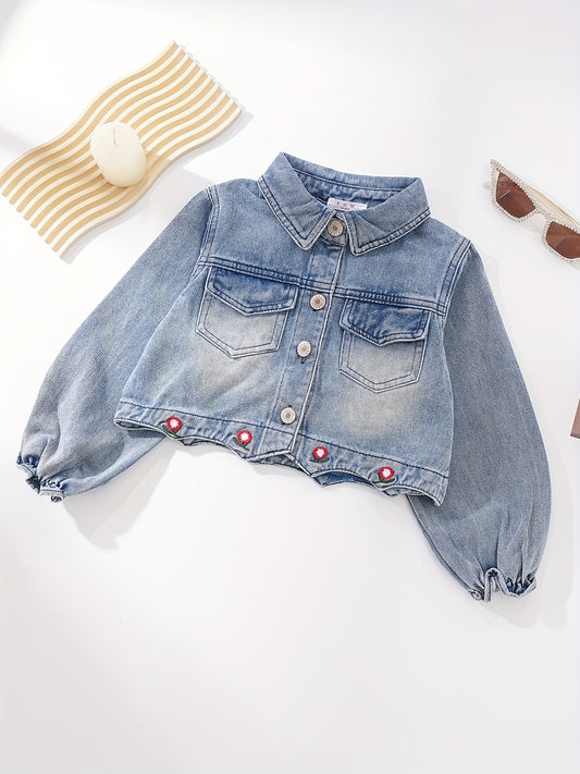 Girls' Denim Jacket Long Sleeve Top For Spring And Autumn