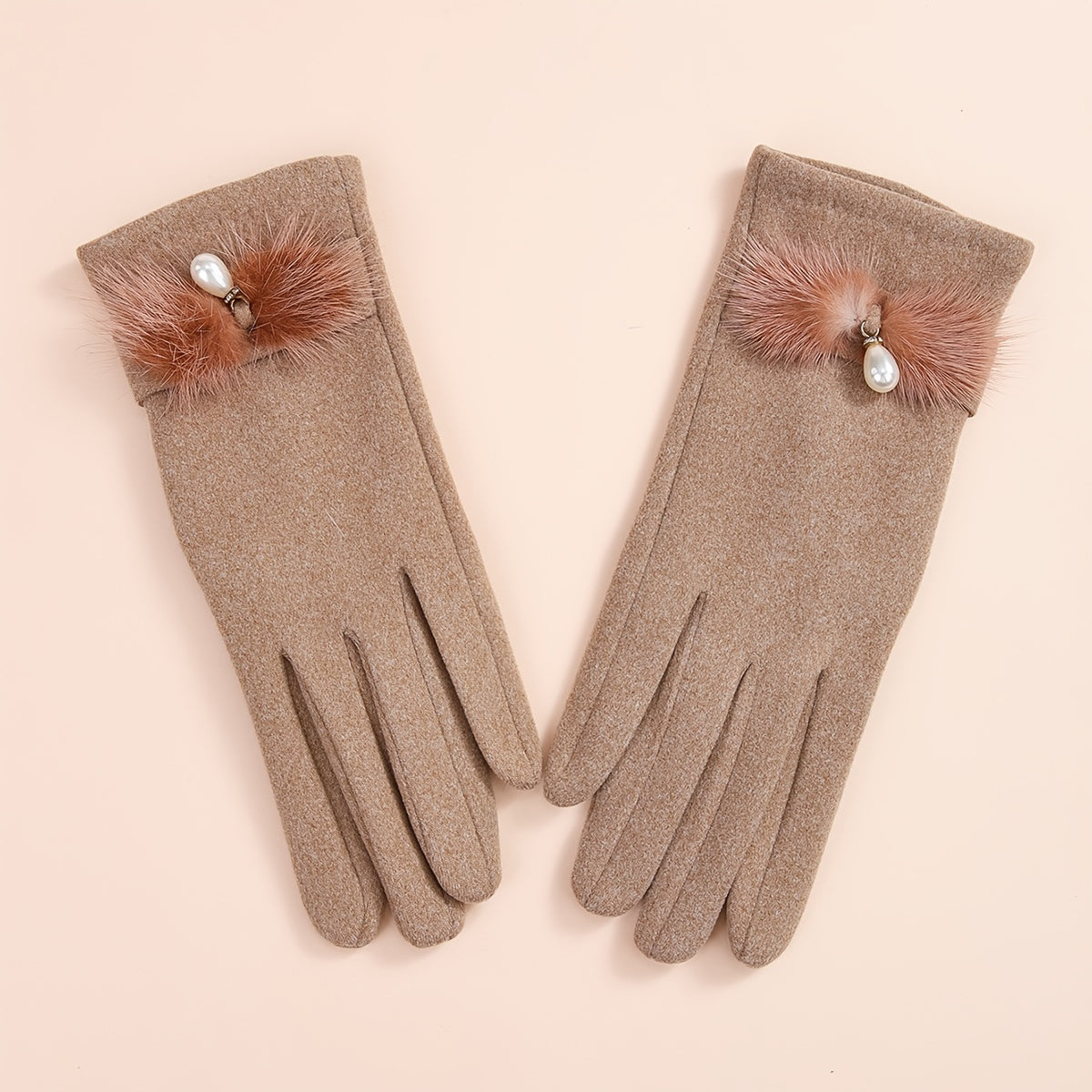 Winter Knitted Warm Gloves Faux Pearl Decor Gloves Windproof