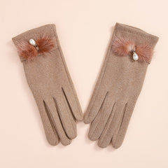 Winter Knitted Warm Gloves Faux Pearl Decor Gloves Windproof