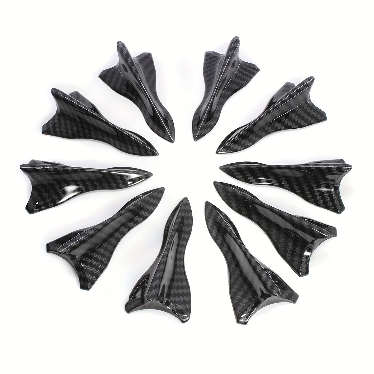 10pcs Carbon Fiber Car Spoiler Shark Fin Universal Roof Tail Wing Sticker