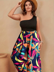 Colorful Floral Wide Leg Pants Plus Size