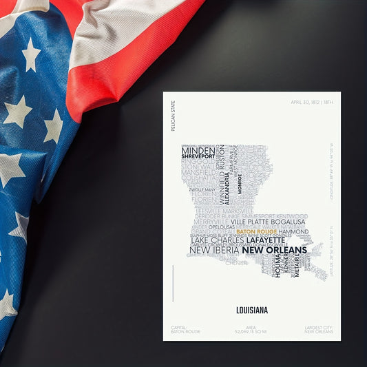 Louisiana State Map Sticker Modern Typography Art Waterproof Removable A5