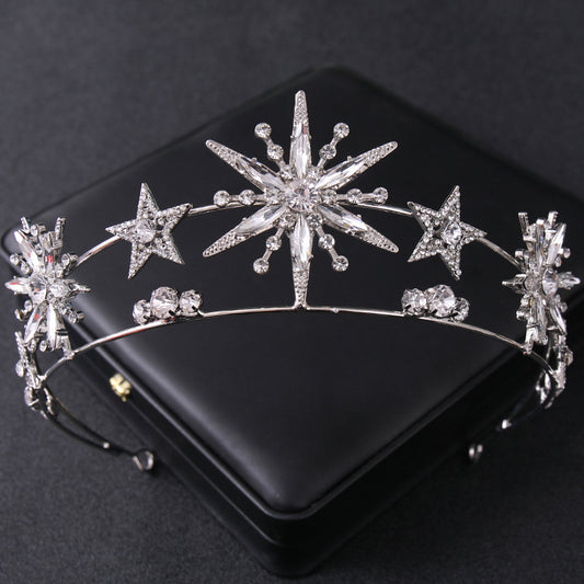 Vintage Star Wedding Crown Tiaras Golden Rhinestone Hair Jewelry