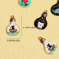 8pcs Goldfish Dolphin Kitten Print Bulb Pendant DIY Jewelry Set