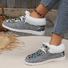 Women's Sunflower Print Snow Boots Warm & Comfy Slip On Flat Shoes