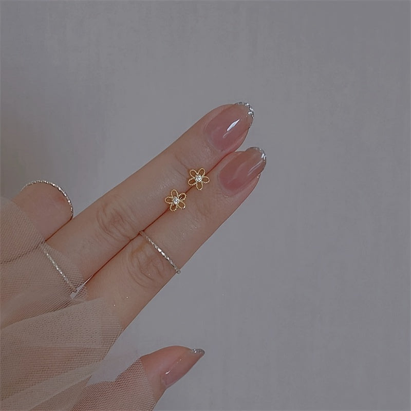 Zircon Stud Earrings 14K Plated 925 Silver Ear Decoration For Women