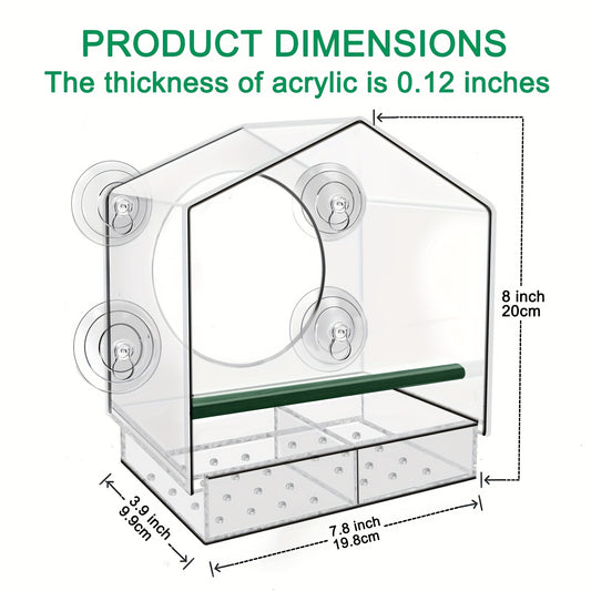 Window Bird Feeder w/ Strong Suction Cups - 3 Compartment Tray