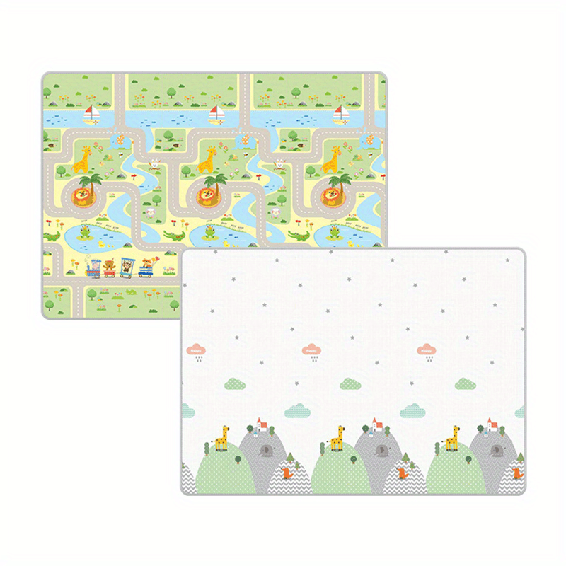 Double Sided Cartoon Crawl Mat for Kids - Easy to Clean