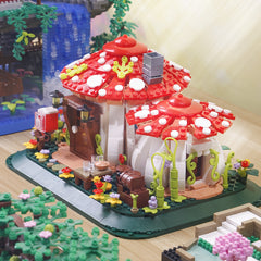 Mushroom House Building Blocks Set with Mushrooms Flowers Pathway