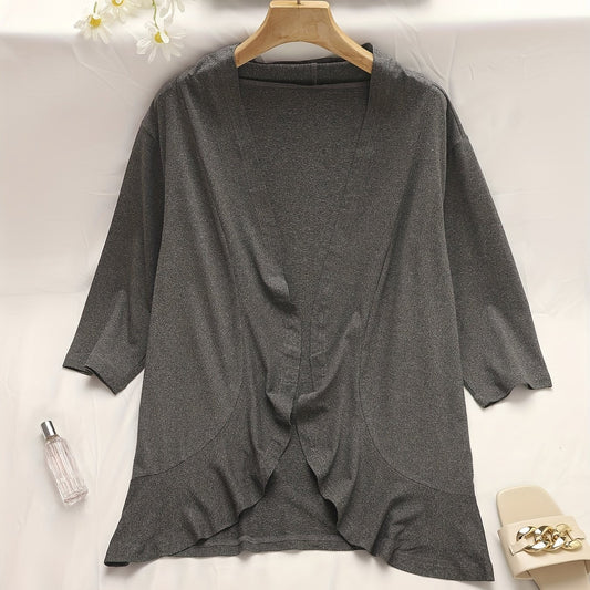  Solid Long Sleeve Open Front Cardigan