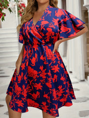  Floral Print Flutter Sleeve Midi Dress