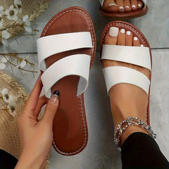Women's Double Strap Slide Sandals Lightweight Open Toe Slip On Shoes
