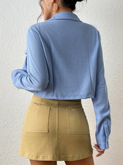 Zipper Solid Jacket Turn Down Collar Long Sleeve Outerwear