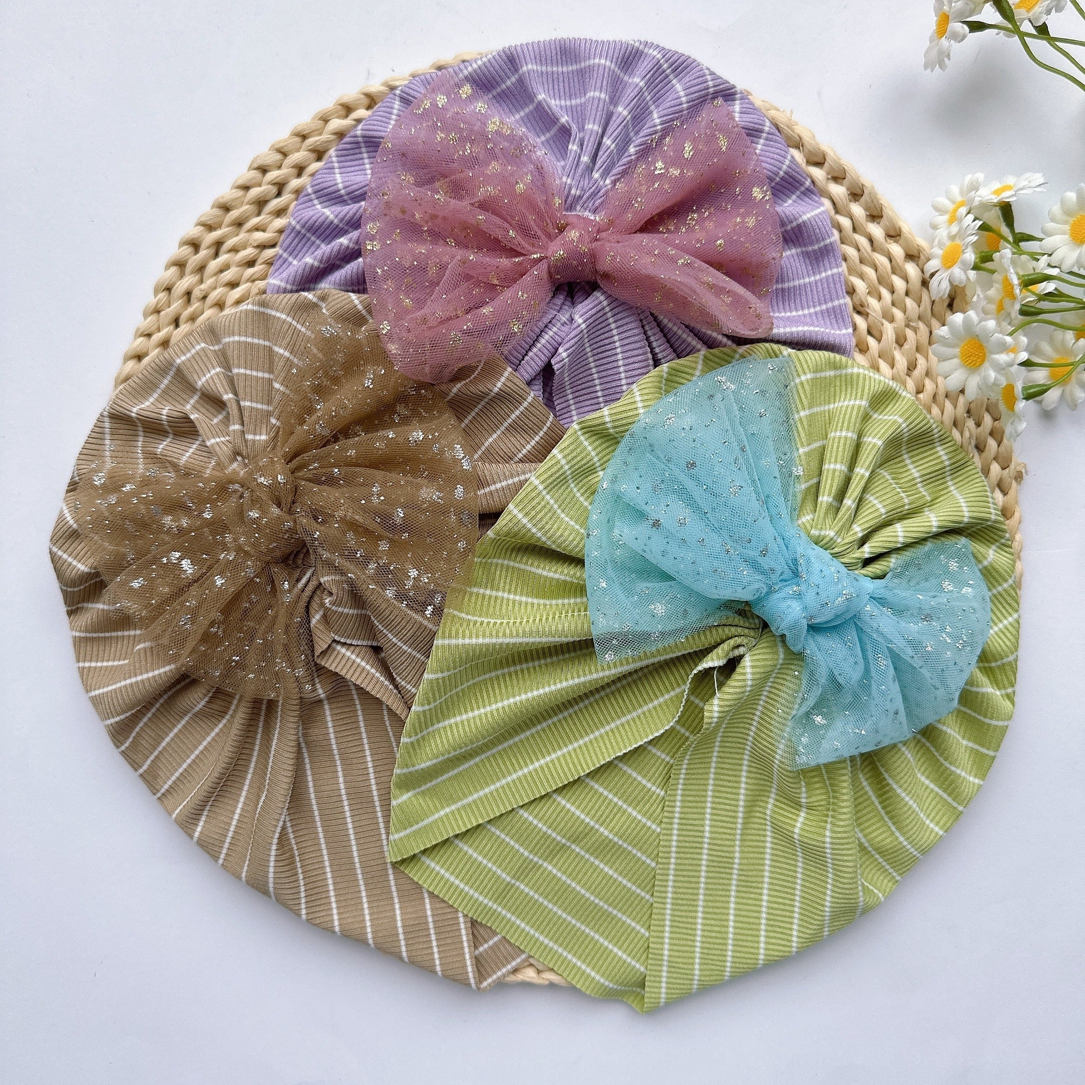 Striped Mesh Bow Hat for Girls