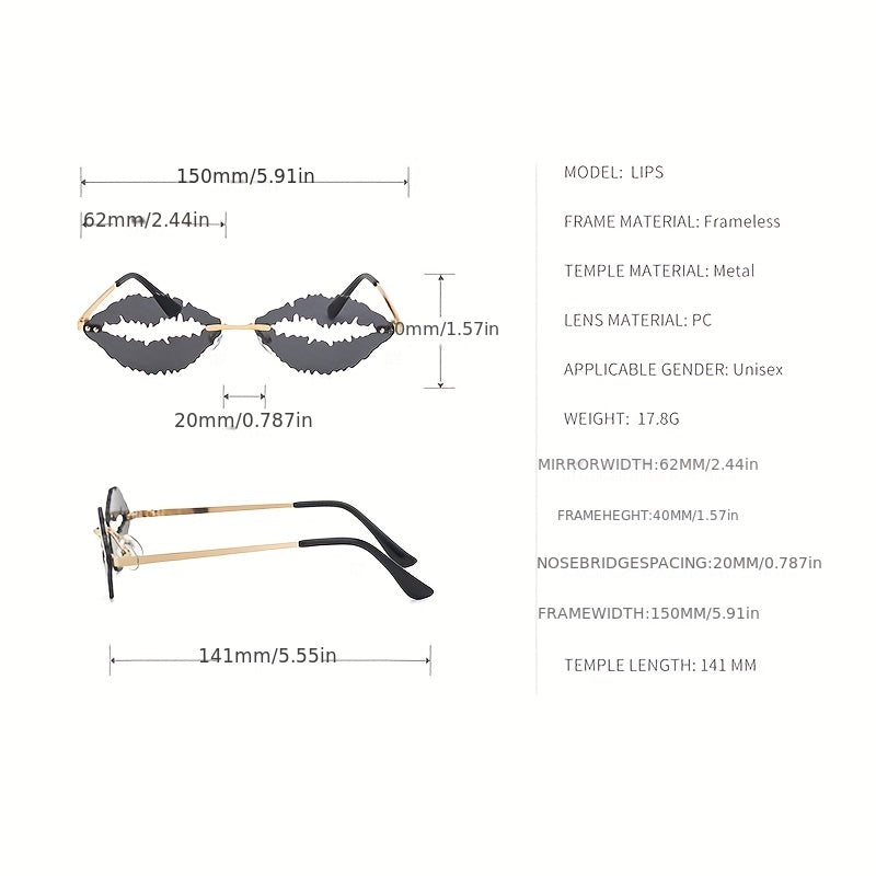 Y2K Irregular Lip Sunglasses Funny Hollow Party Club Sun Shades