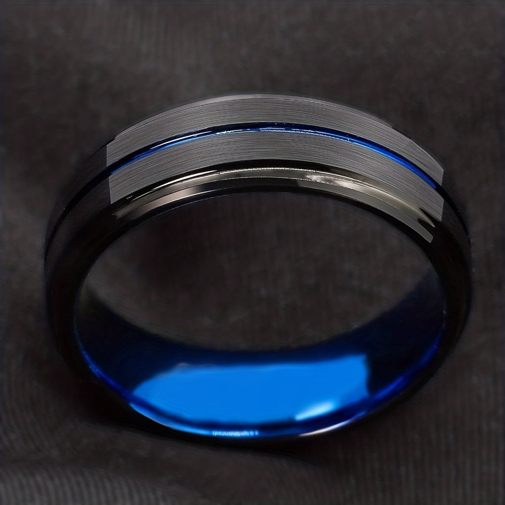 Men's Groove Beveled Stainless Steel Ring
