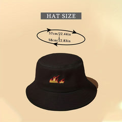 Flame Embroidery Bucket Hat Casual Hip Hop Basin Hat Solid Unisex Fisherman Cap