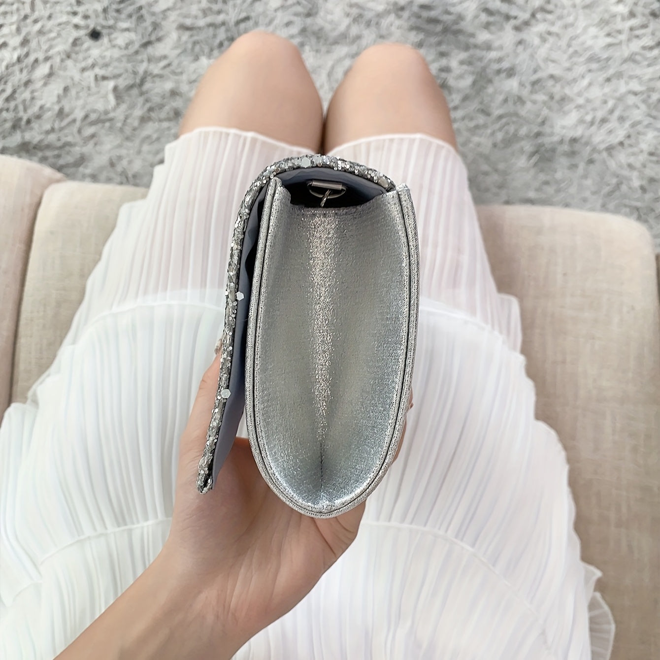 Glitter Clutch Wallet Flap Evening Bag Lightweight Shoulder Chain Bag