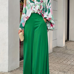 Tie Dye Batwing Sleeve Blouse & High Waist Pantsuits