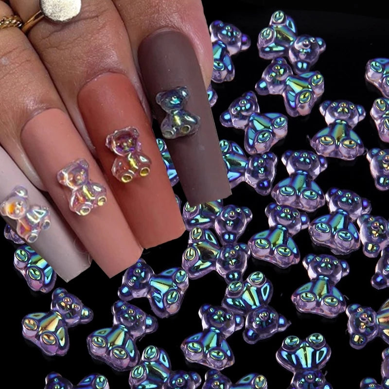 3D Bear Resin Nail Art Decorations Crystal Bear Shaped Nail Charms