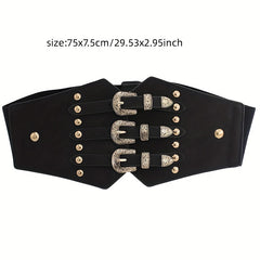Wide Punk Elastic Waistband Rivet Belt